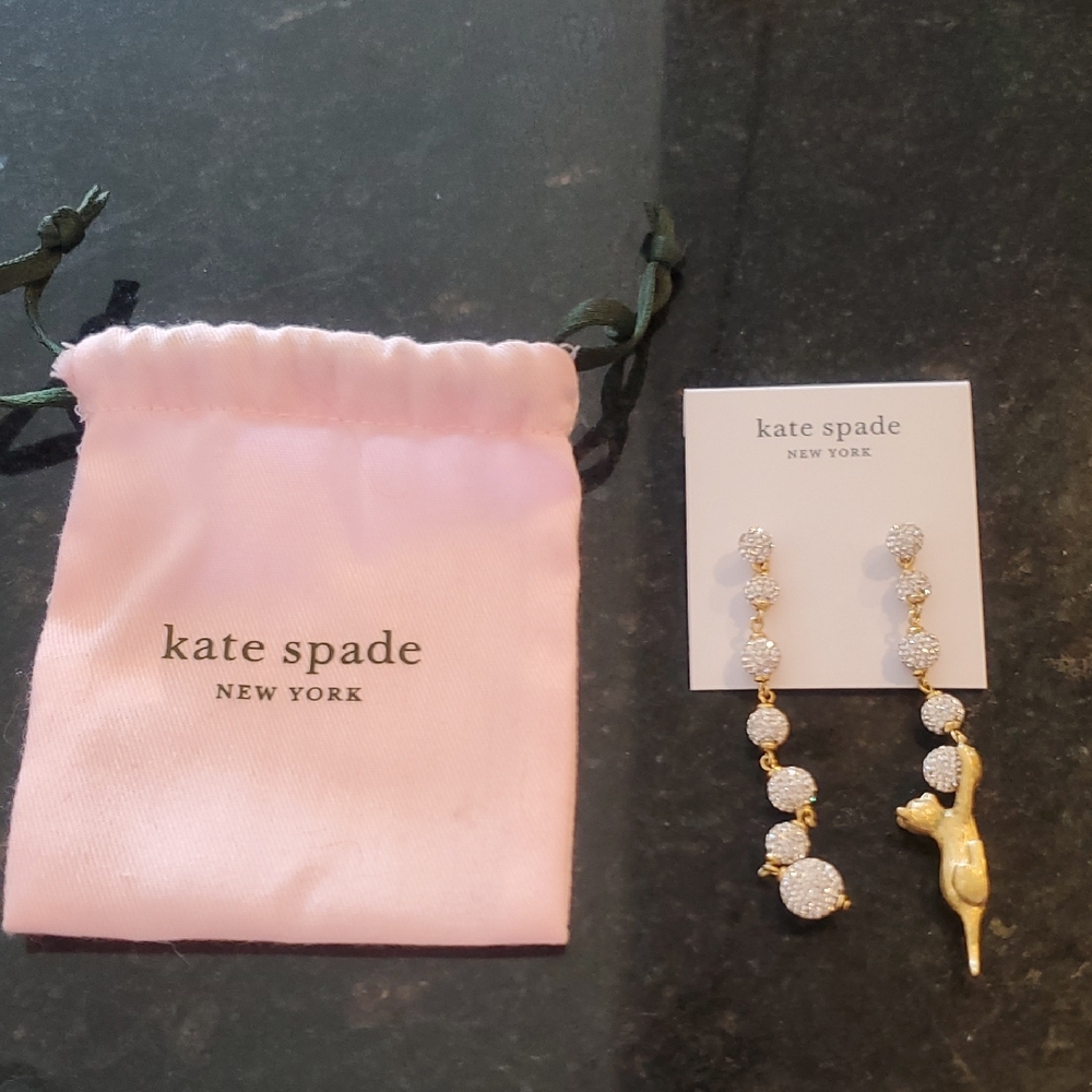 Kate Spade Gold and White Cat Earrings
